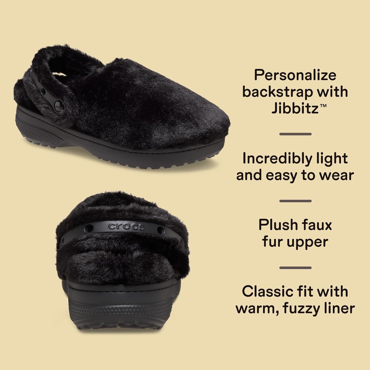 imageCrocs UnisexAdult Classic Unfurgettable Clogs Fuzzy SlippersBlack