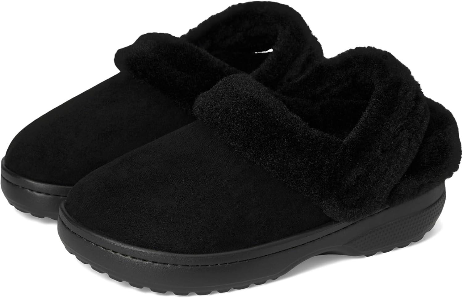 imageCrocs UnisexAdult Classic Unfurgettable Clogs Fuzzy SlippersBlack Vegan Suede