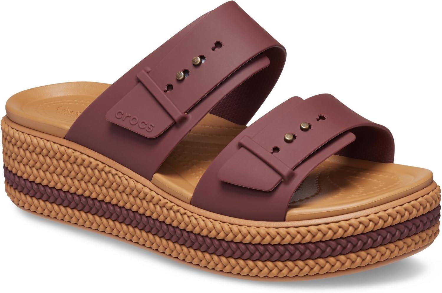 imageCrocs Womens Brooklyn Buckle Low WedgesDark Clay