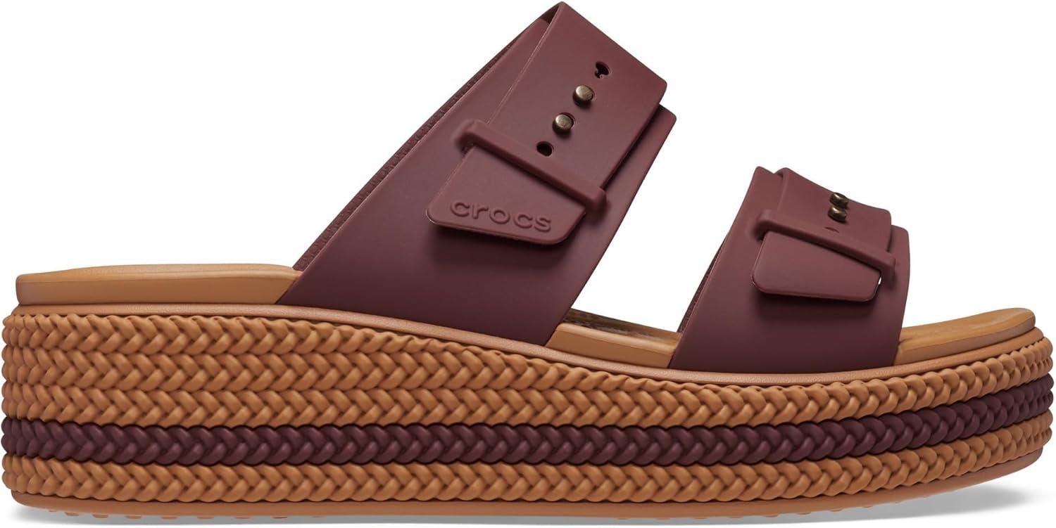 imageCrocs Womens Brooklyn Buckle Low WedgesDark Clay