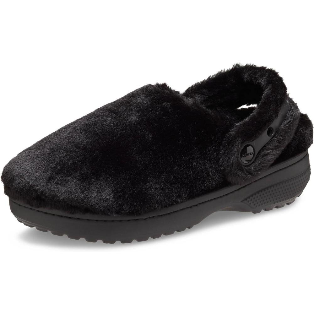 imageCrocs UnisexAdult Classic Unfurgettable Clogs Fuzzy SlippersBlack