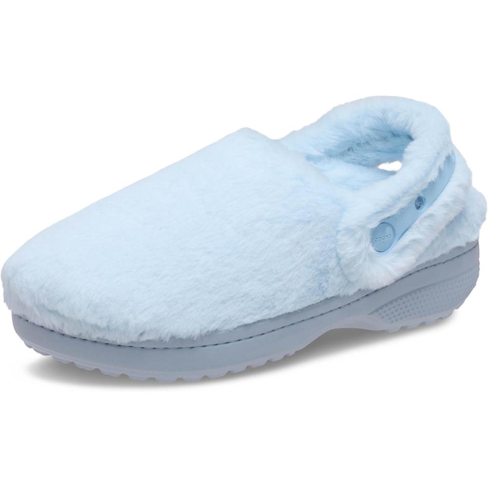 imageCrocs UnisexAdult Classic Unfurgettable Clogs Fuzzy SlippersBlue Frost