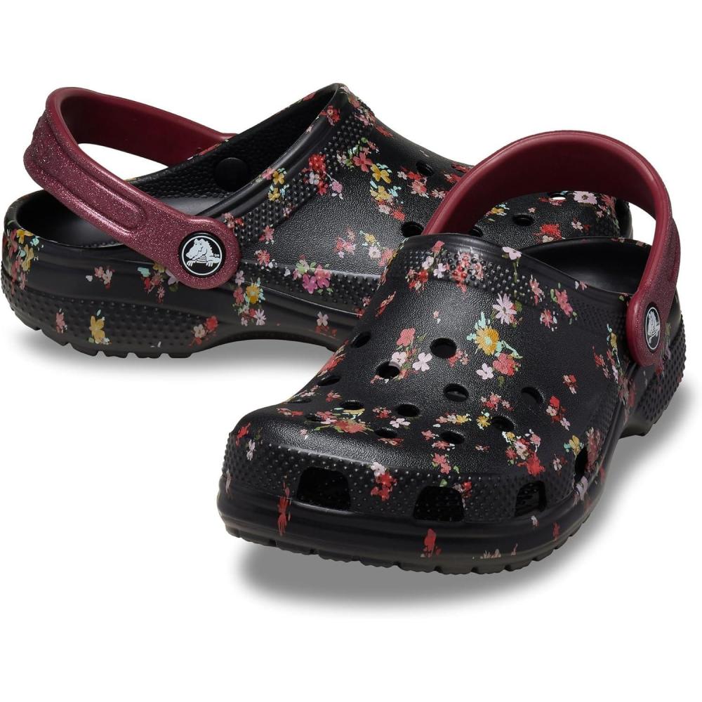 imageCrocs UnisexChild Classic Graphic ClogBlackMulti Ditsy Floral