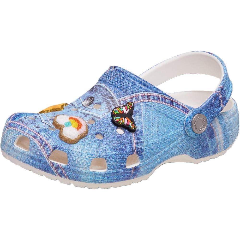 imageCrocs UnisexChild Classic Graphic ClogDenim PatchWhite Multi