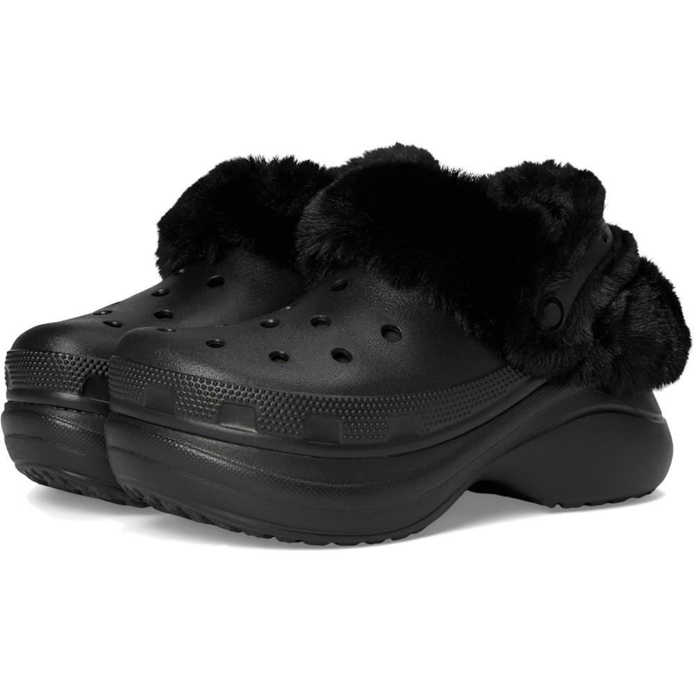 imageCrocs Womens Bae Lined Clogs Fuzzy Platform SlippersBlack