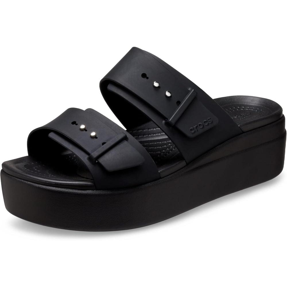 imageCrocs Womens Brooklyn Buckle Low WedgesBlack 1
