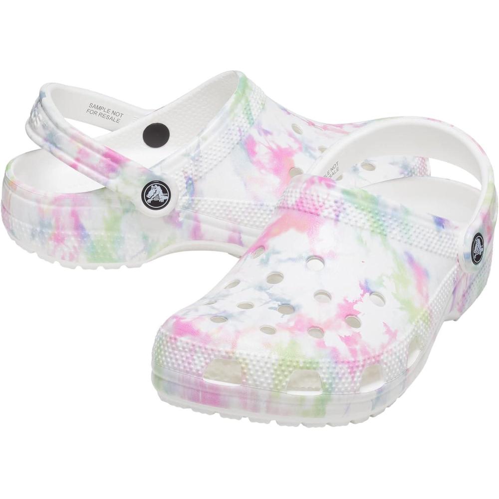 imageCrocs Womens Classic Marbled Tiedye ClogsWhiteMulti Bleach Dye