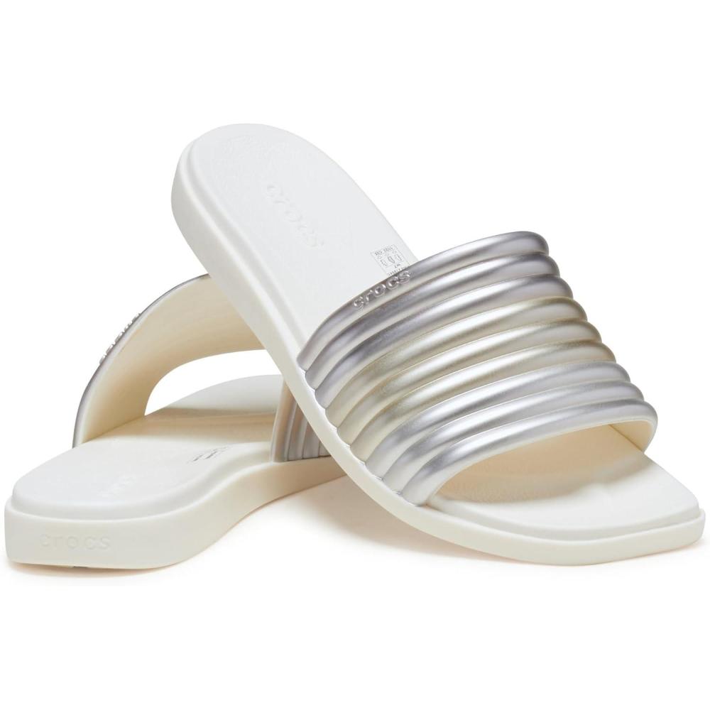 imageCrocs womens Miami SlideMetallic Chalk