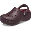 Crocs Womens Classic Lined Platform Clogs(Dark Cherry)