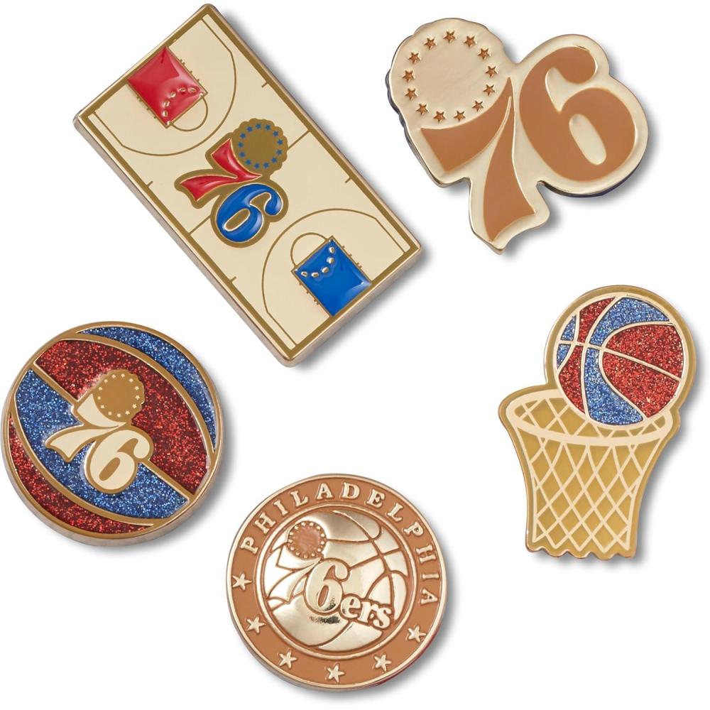 imageCrocs Jibbitz Shoe Charms NBA Basketball Teams Sports Collection Multi PacksPhiladelphia 76ers Gold