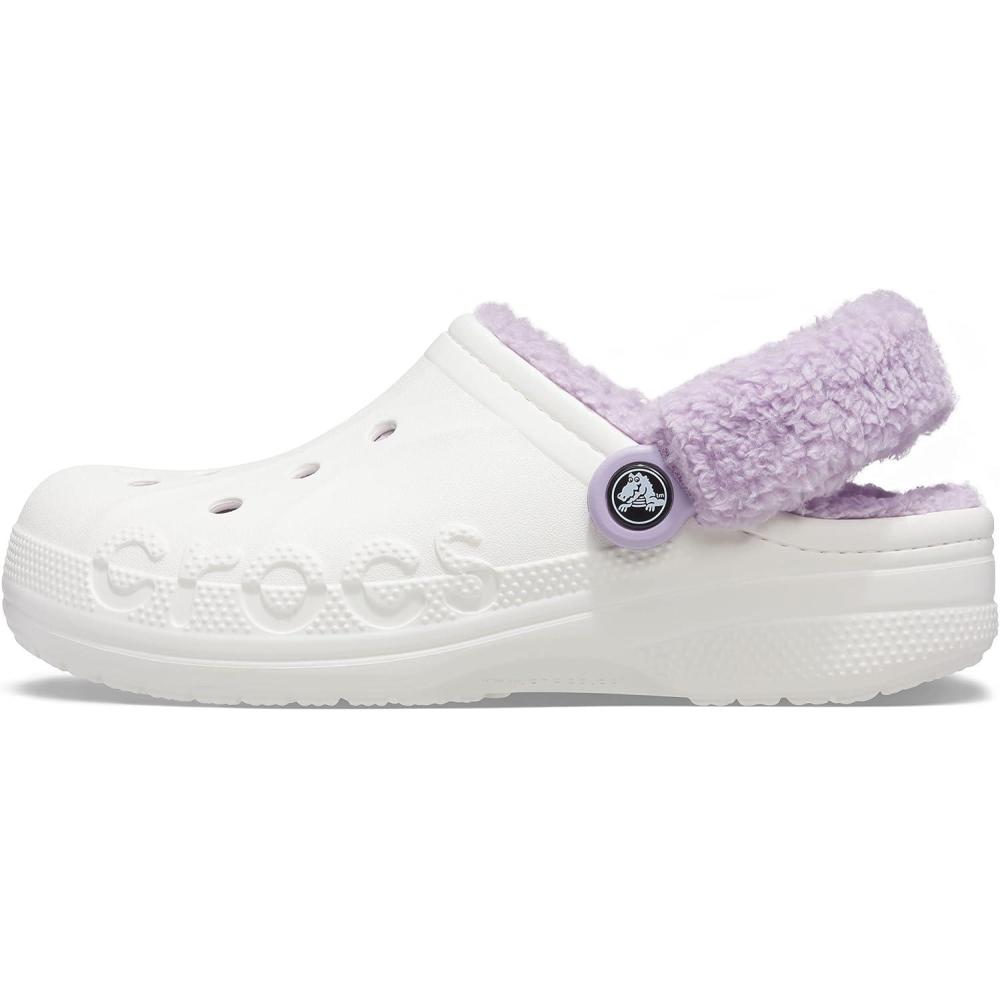 imageCrocs Unisex Adult Baya Lined Fuzz Strap ClogsWhiteLavender