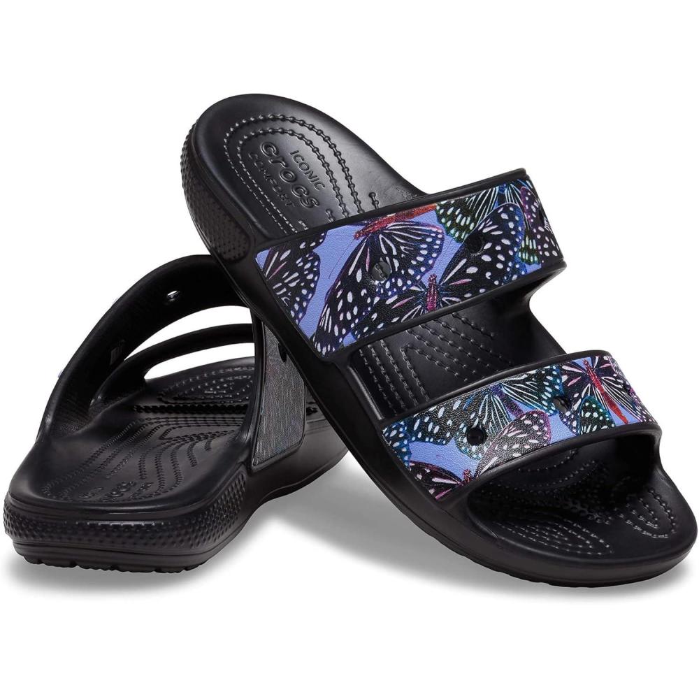 imageCrocs Unisex Adult Classic Twostrap Slide SandalsBlackMulti Glitter