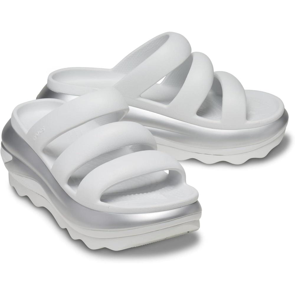 imageCrocs unisexadult Mega Crush Triple Strap SandalMoonlightSilver Metallic